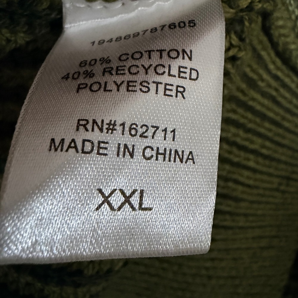 Sage + Steel Mens XXL Shaker Knit Sweater Olive Green Striped Sleeve Crewneck - Picture 6 of 7